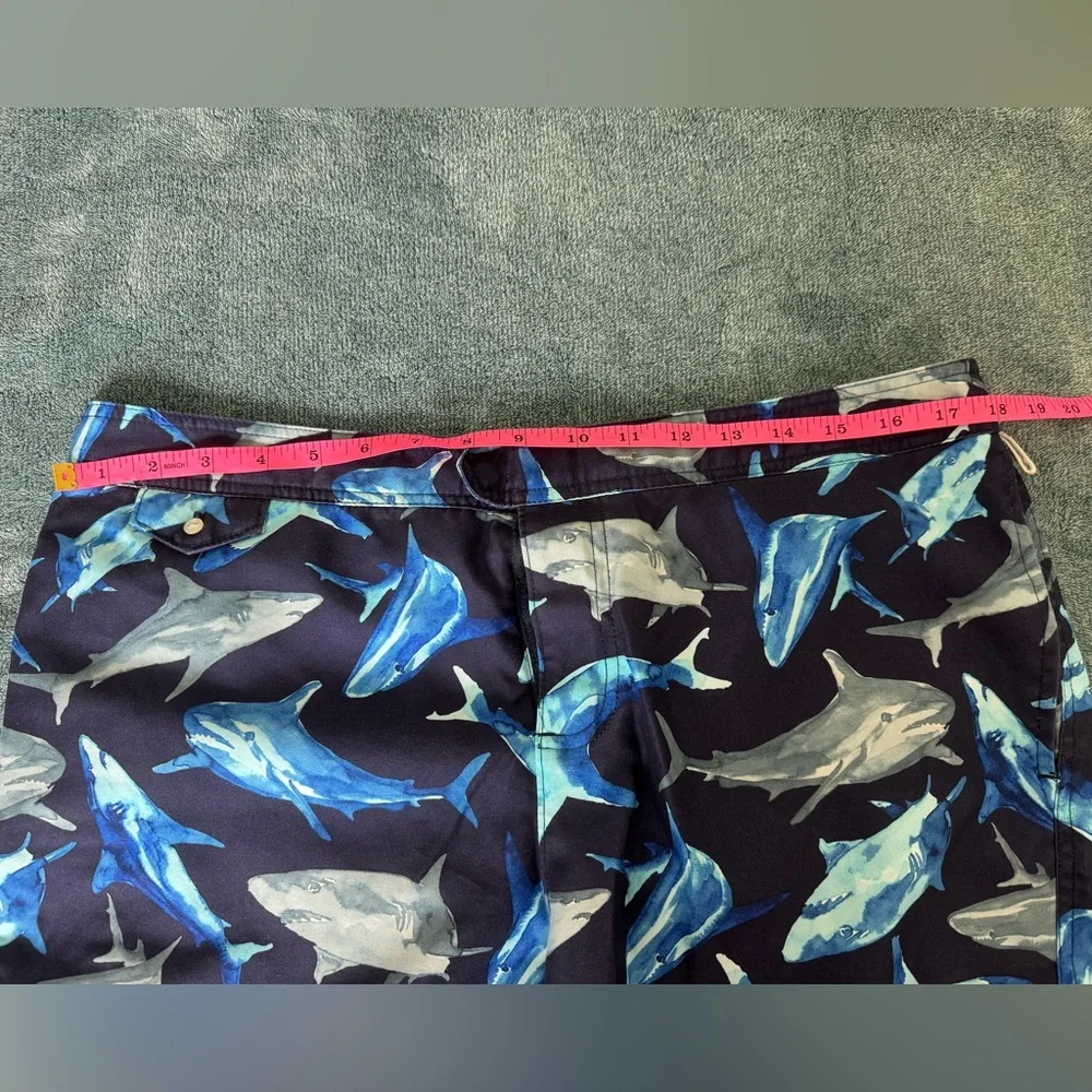 Original Penguin Men's Swim Trunks Shorts Blue Sharks Size 34 Lined Pockets